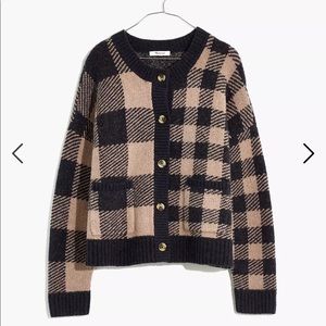 Plaid-Mix Colburne Cardigan Sweater in Coziest Textured Yarn Size Small